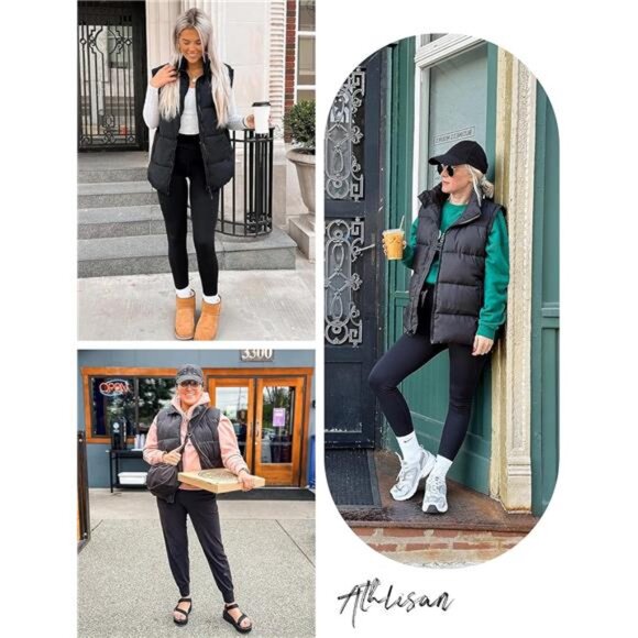 Womens Zip Up Puffer Vest Stand Collar Sleeveless Padded Jacket Coat - Picture 4 of 7